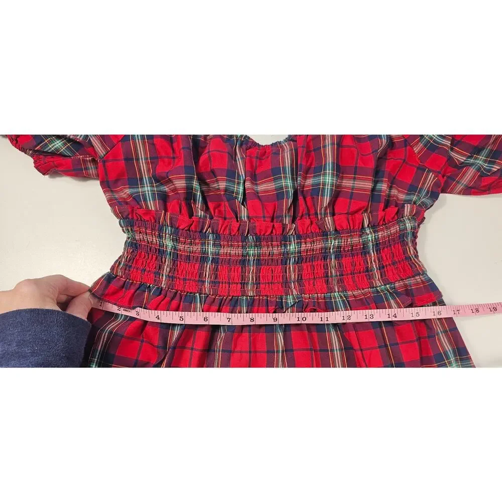 phoebe check puff sleeve mini dress in red multi tartan holiday Christmas M - Picture 10 of 10